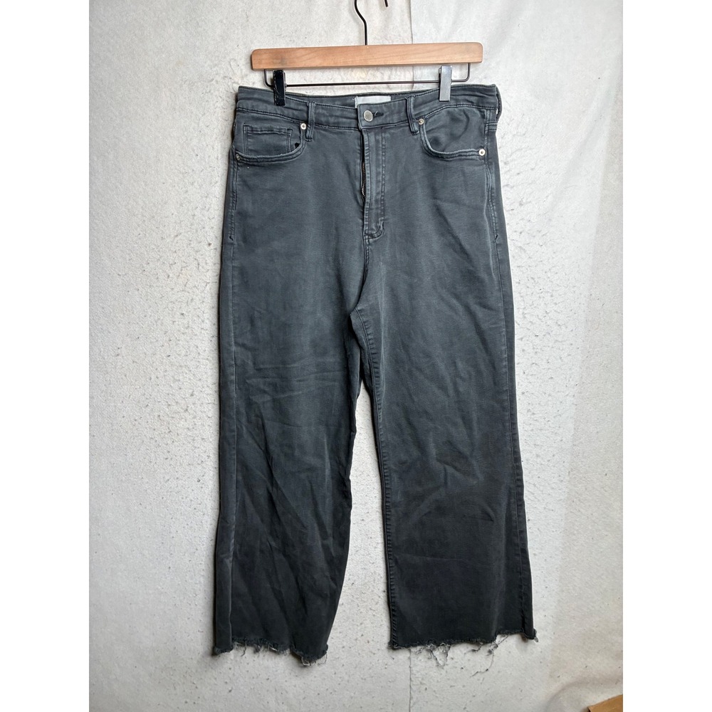 Dear John Fiona Wide Leg Jeans Frayed Hem Faded Black Grey Denim Size 31